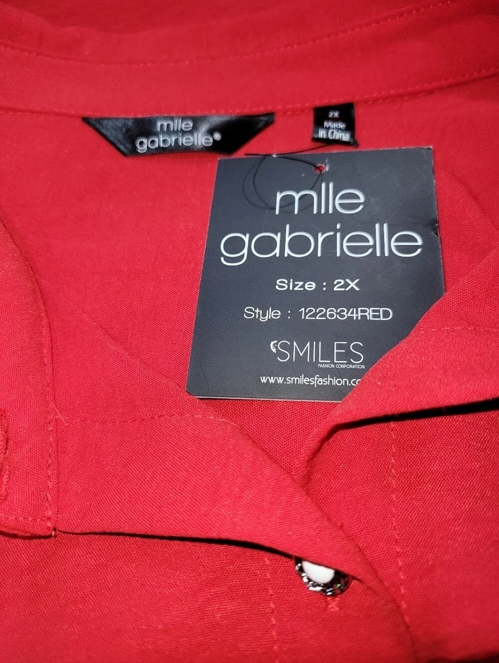 Mlle Gabrielle NWT Red Button Front Midi Dress 2X Embellished Cuffs